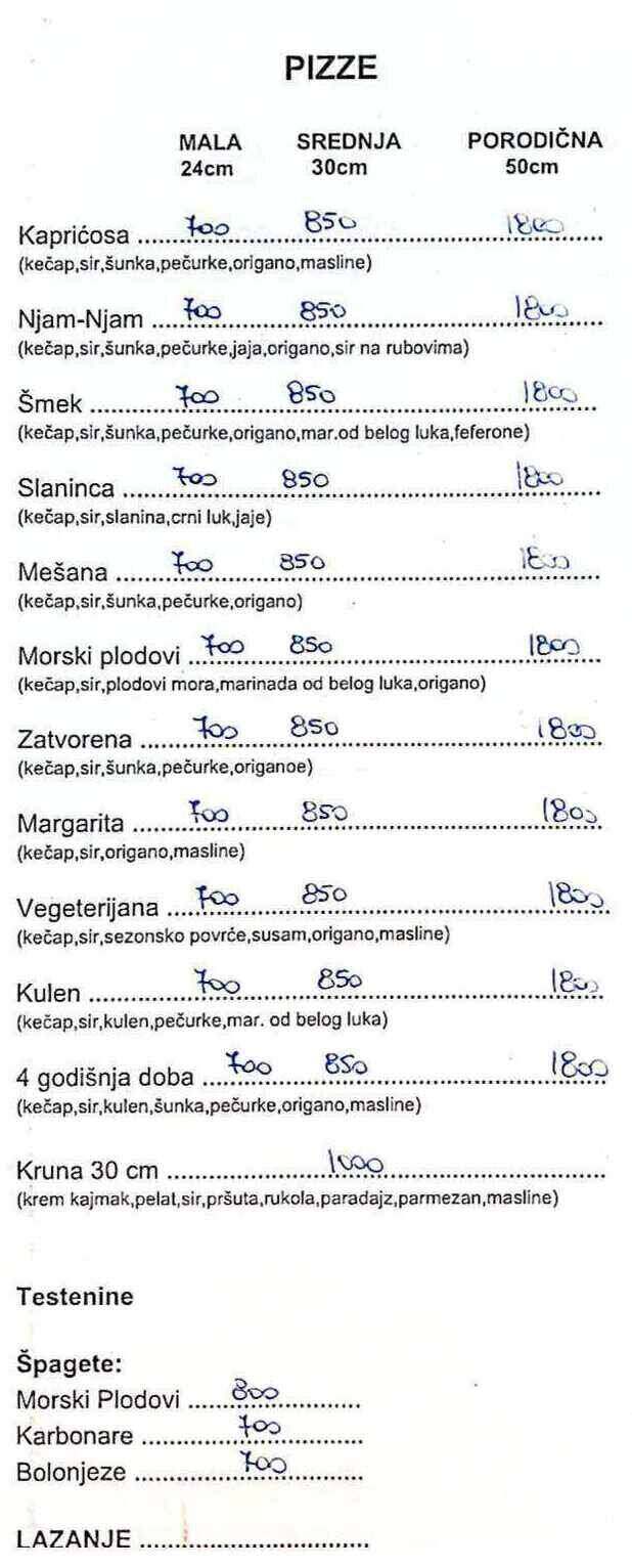 NJam Njam Zrenjanin cenovnik pizza